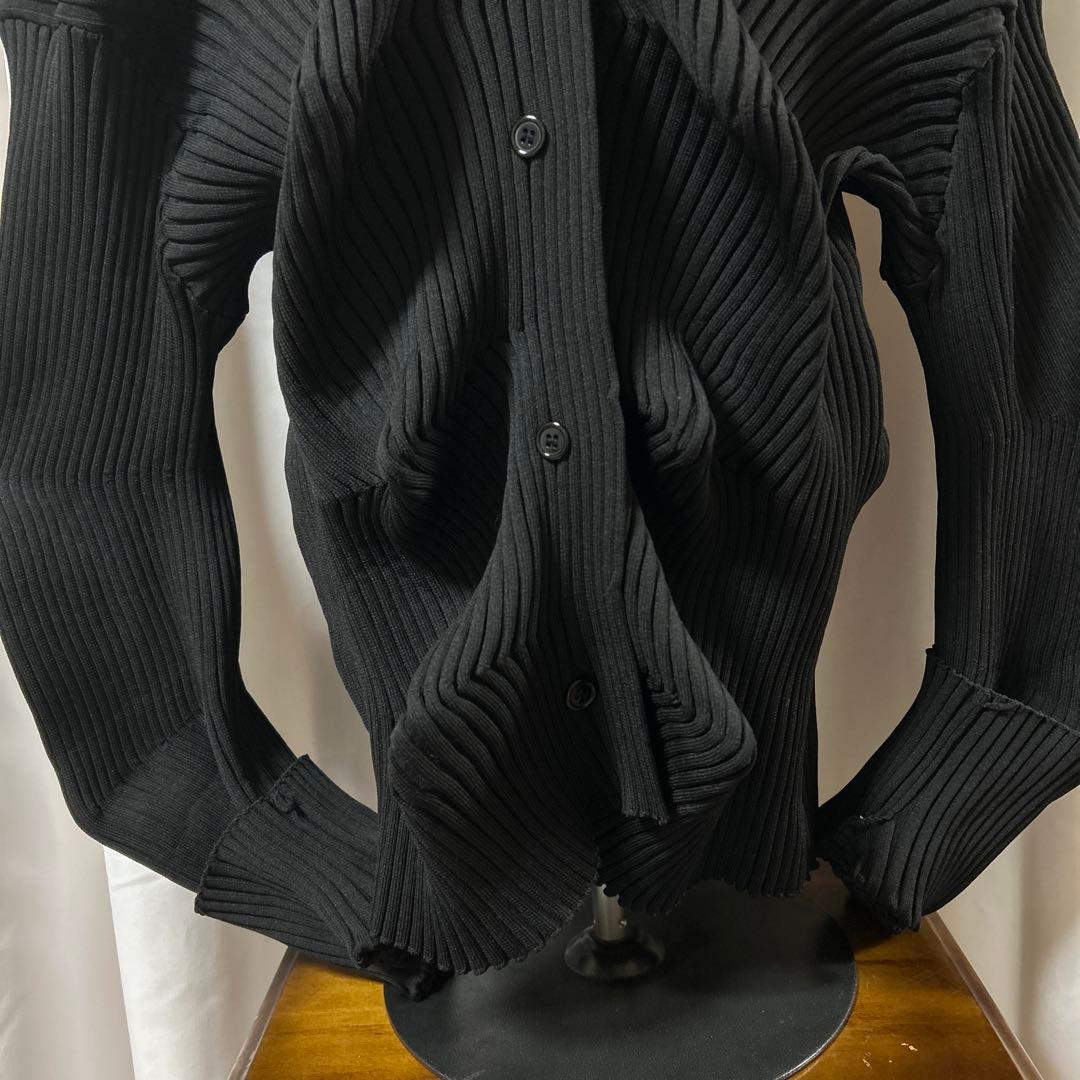 プリーツ　変形　ニットカーディガン　イカ　リブニット