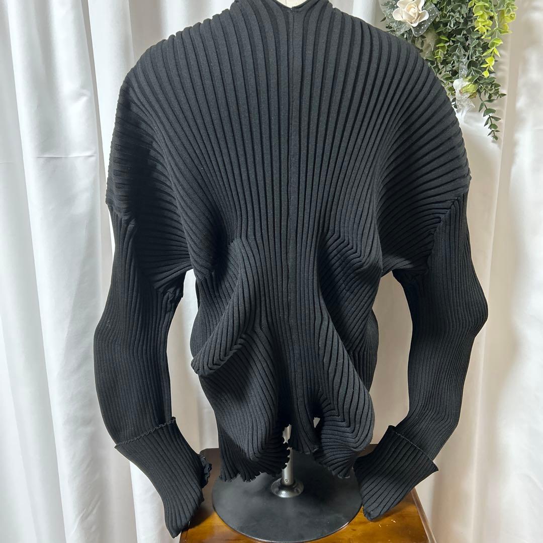 プリーツ　変形　ニットカーディガン　イカ　リブニット