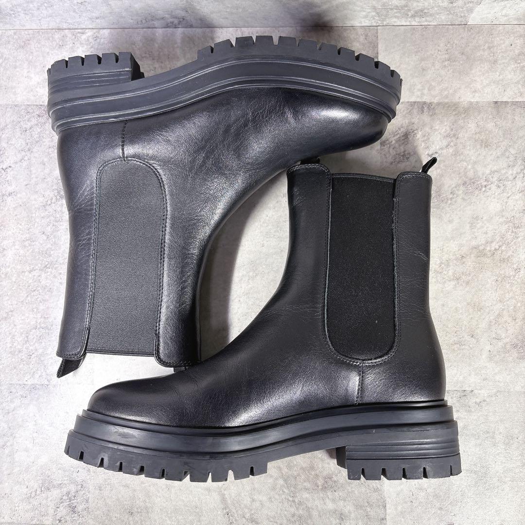 未使用級 トニービアンコ サイドゴアブーツ 23 トラックソール 厚底 本革