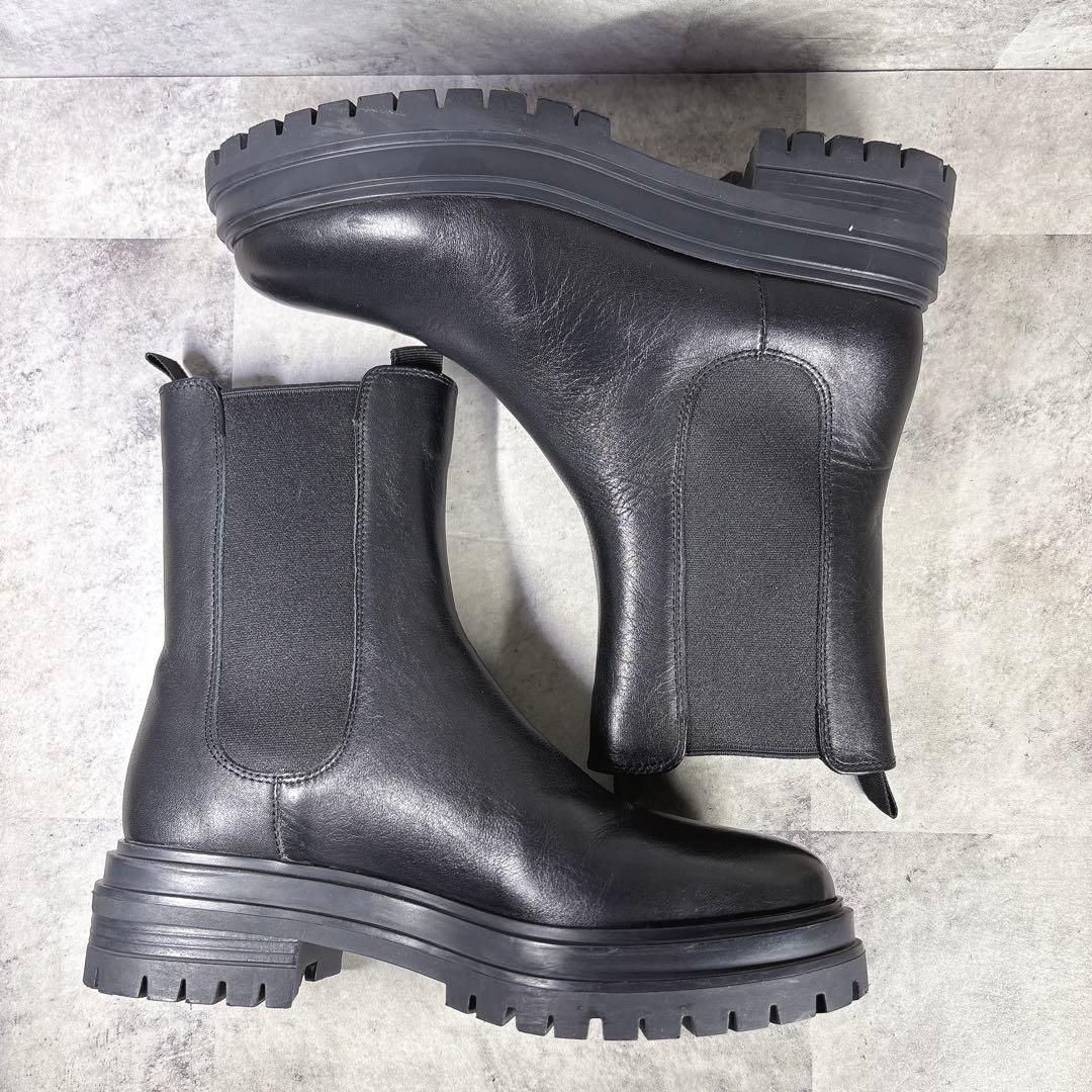 未使用級 トニービアンコ サイドゴアブーツ 23 トラックソール 厚底 本革