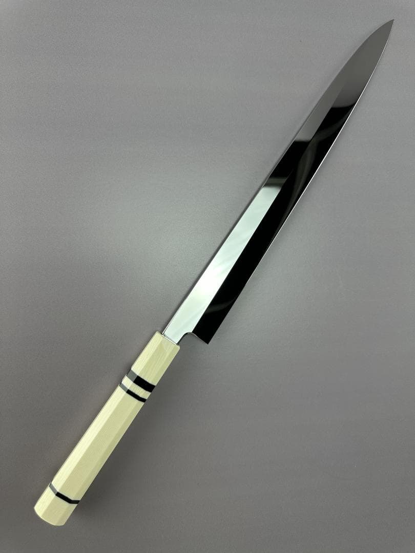 5587 ウルトラ鏡面仕上げ 柳刃包丁 尺一 刺身包丁 本刃付け 人工象牙八角柄
