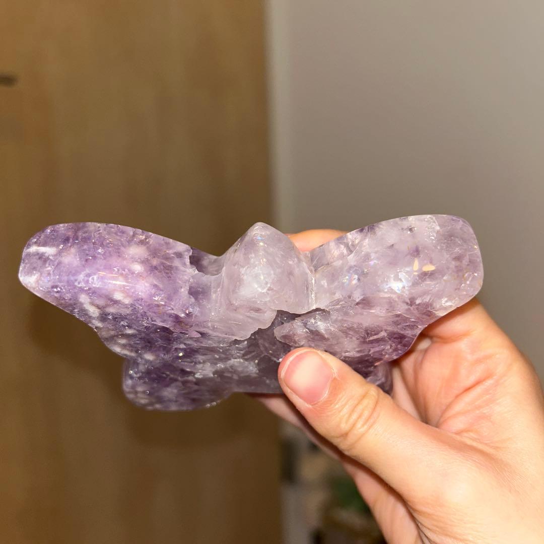 ハイグレード AAA商品 ピンクアメジスト 蝶々 天然石 結晶