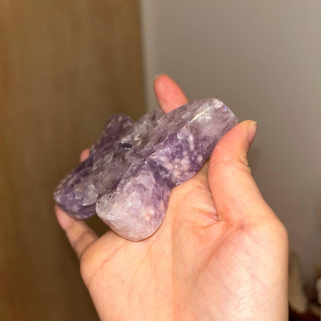 ハイグレード AAA商品 ピンクアメジスト 蝶々 天然石 結晶