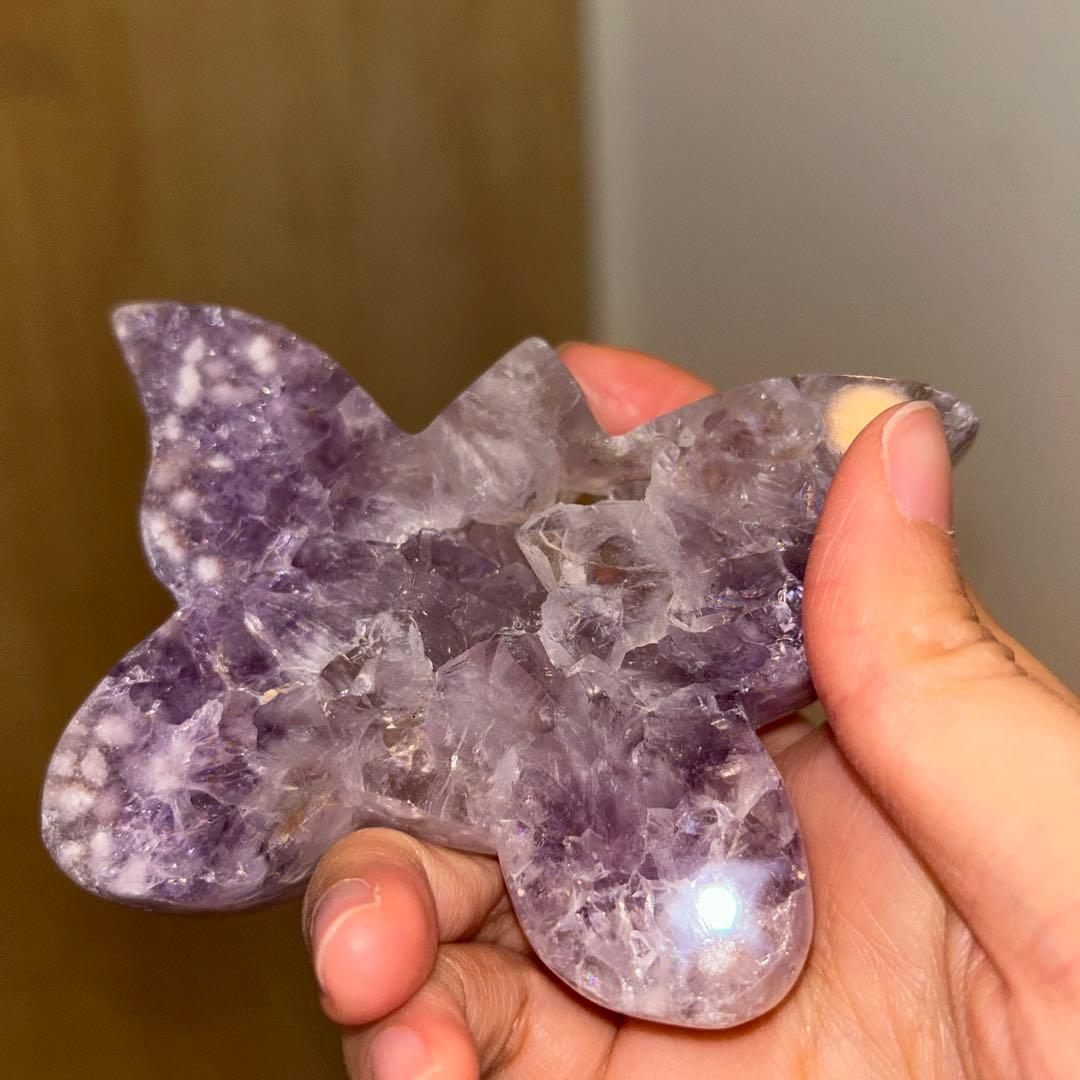 ハイグレード AAA商品 ピンクアメジスト 蝶々 天然石 結晶