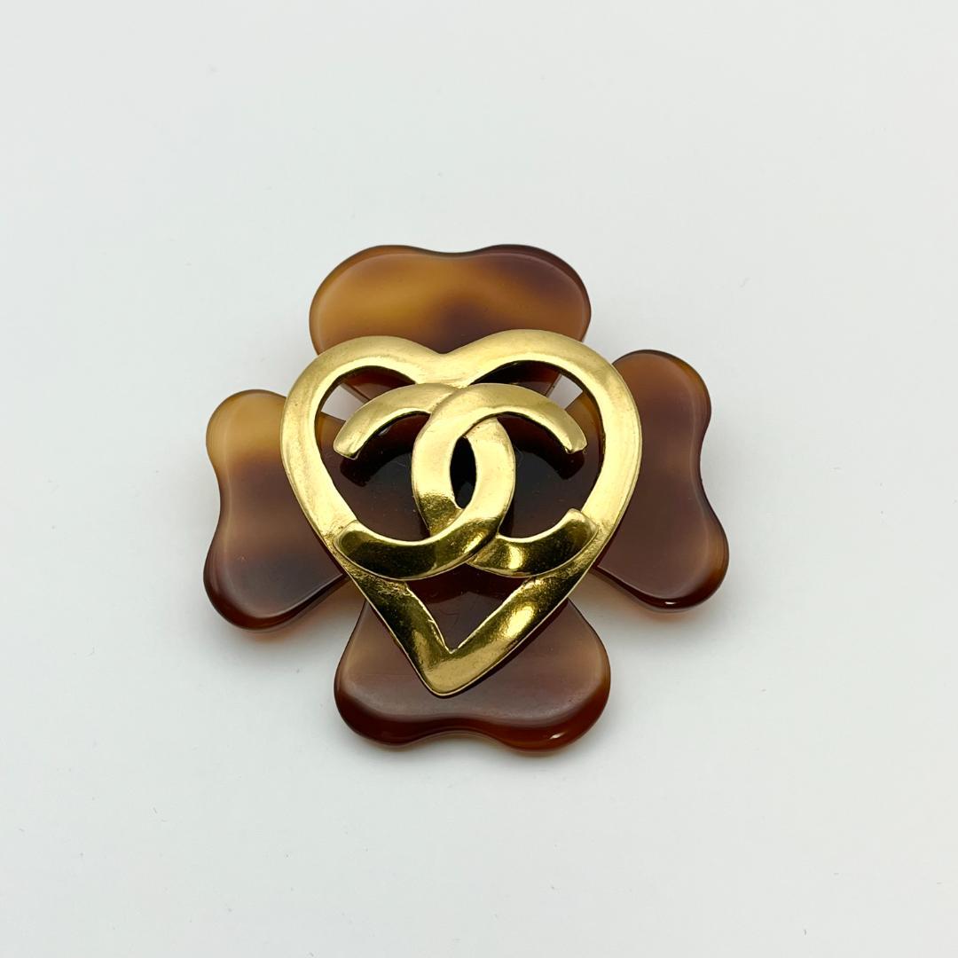 シャネル 95P ココマーク ハート べっ甲 フラワー GP ブローチ マーブル