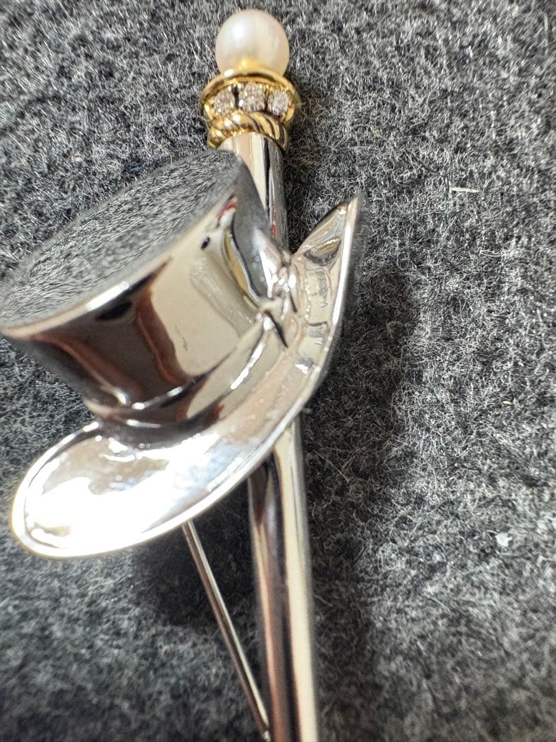 ミキモト 帽子モチーフ パール 真珠 ダイヤモンド ブローチ シルバー/K18