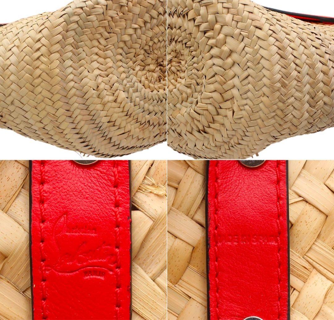 G2937 未使用 クリスチャンルブタン ルビショア ラフィア レザーカゴバッグ