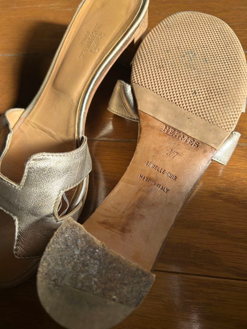 HERMES オアジス ゴールド サンダル 37