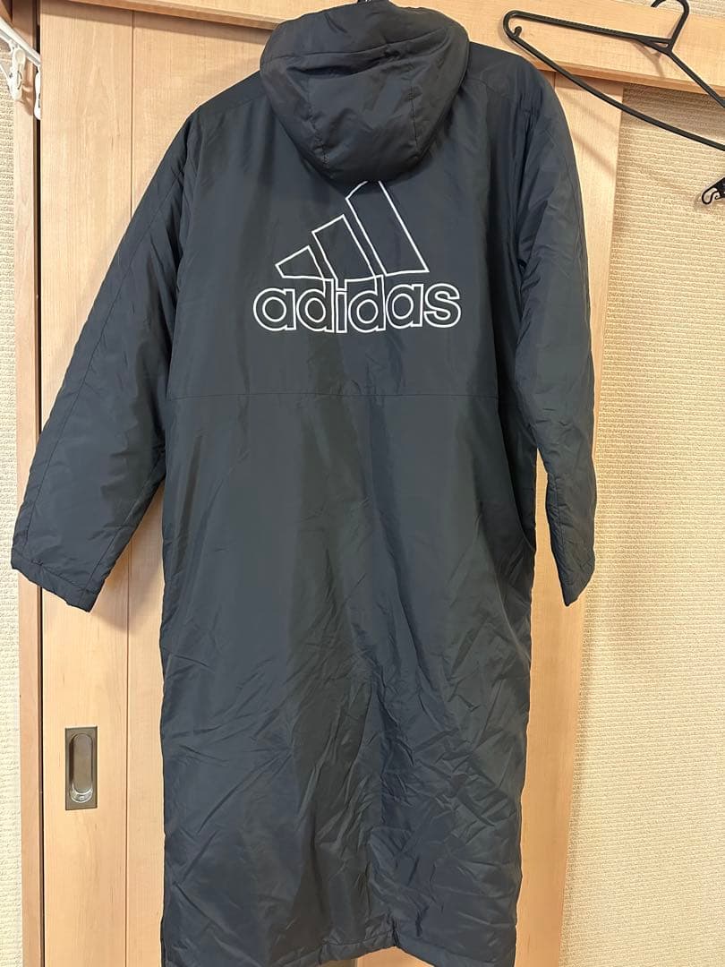 【美品】adidas フード付きロングコート 黒
