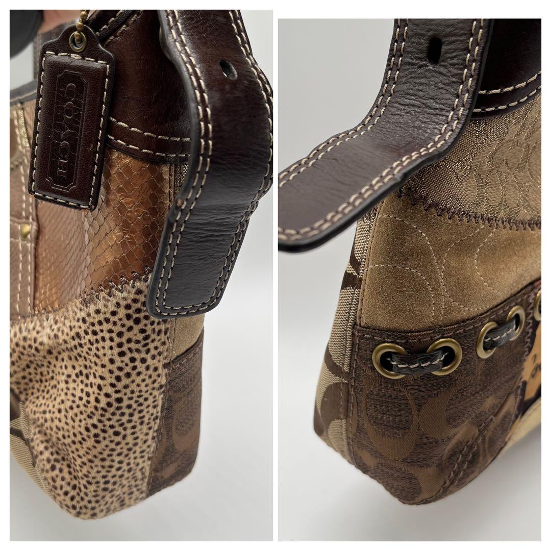 希少⭐︎COACH パッチワーク ワンショルダーバッグ y2k レオパード 豹柄