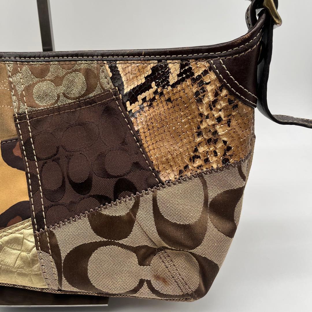 希少⭐︎COACH パッチワーク ワンショルダーバッグ y2k レオパード 豹柄