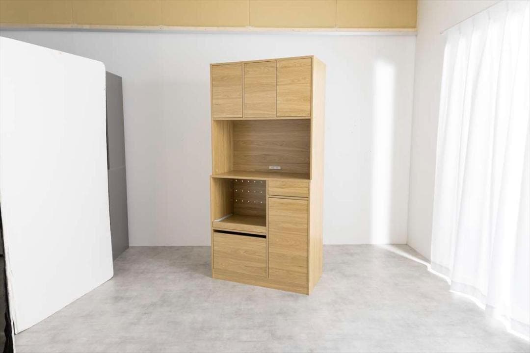 【送料無料】食器棚 キッチン収納 コンセント付き 木目調 ブラウン グレー