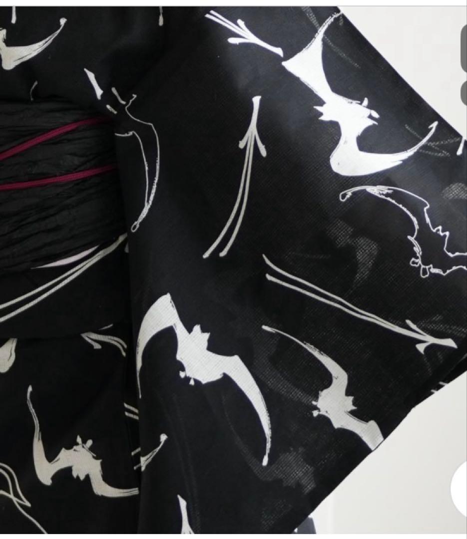 utatane ニコアンティーク 高級変わり織 浴衣3点セット ブラック 蝙蝠