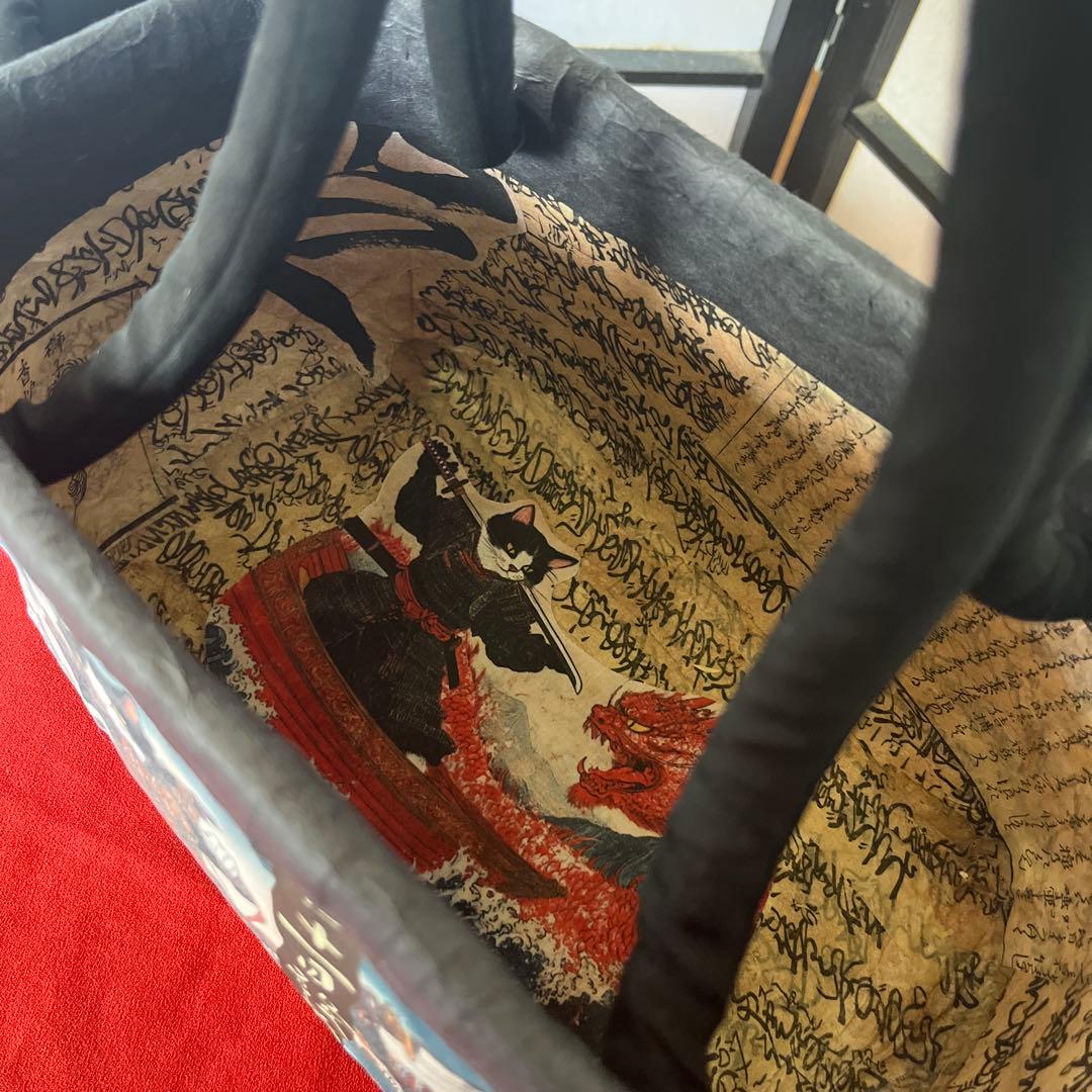 侍猫 一閑張り バッグ かごバッグ ハンドバッグ 和柄 猫 龍 小さめ