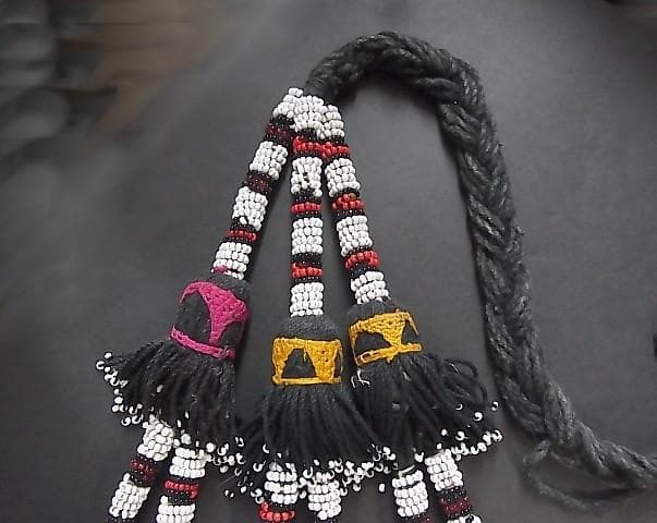 ★X1704★アンティーク　髪飾　ガラスビーズタッセル　アフガン遊牧民族