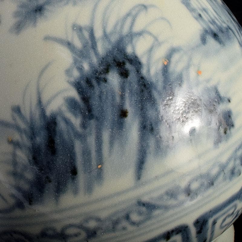 中国　青花　山水人物文　双耳瓶　玉壺春瓶　C　6900