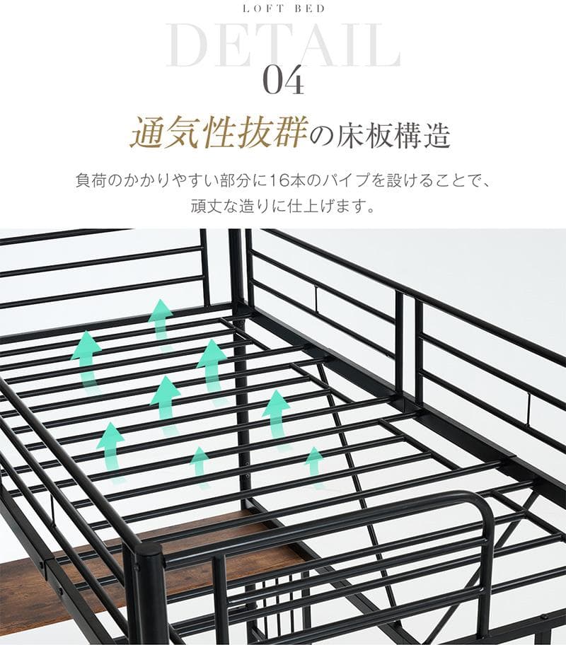 ロフトベッド パイプベッド シングル 木 収納 耐震 ベッド SDGWhite