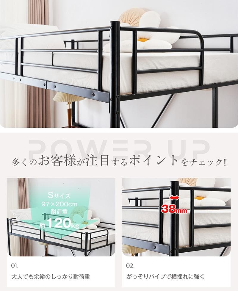 ロフトベッド パイプベッド シングル 木 収納 耐震 ベッド SDGWhite