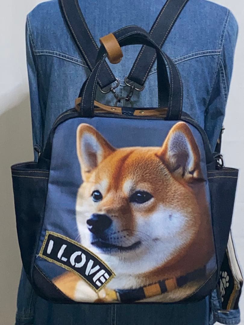 ☆岡山デニム☆ステンシル☆柴犬☆シバ犬☆4wayボストンバッグ