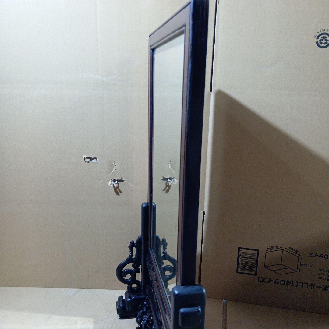 唐木ガラス硯屏　文房具書道具　木工芸硝子ガラス　工芸中国美術唐物古玩紫檀