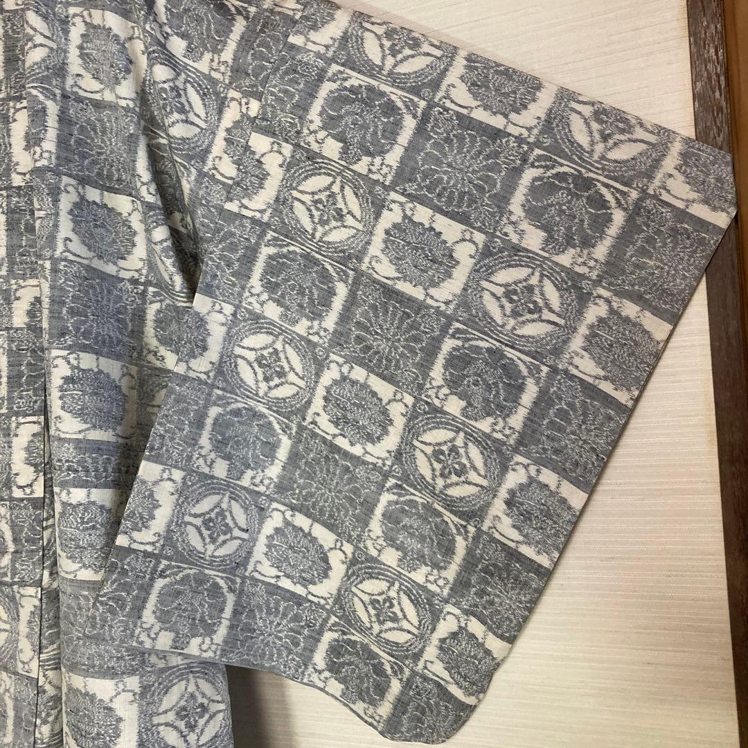 Woody正絹100%結城紬　単衣手縫い仕立て　1部躾糸付き