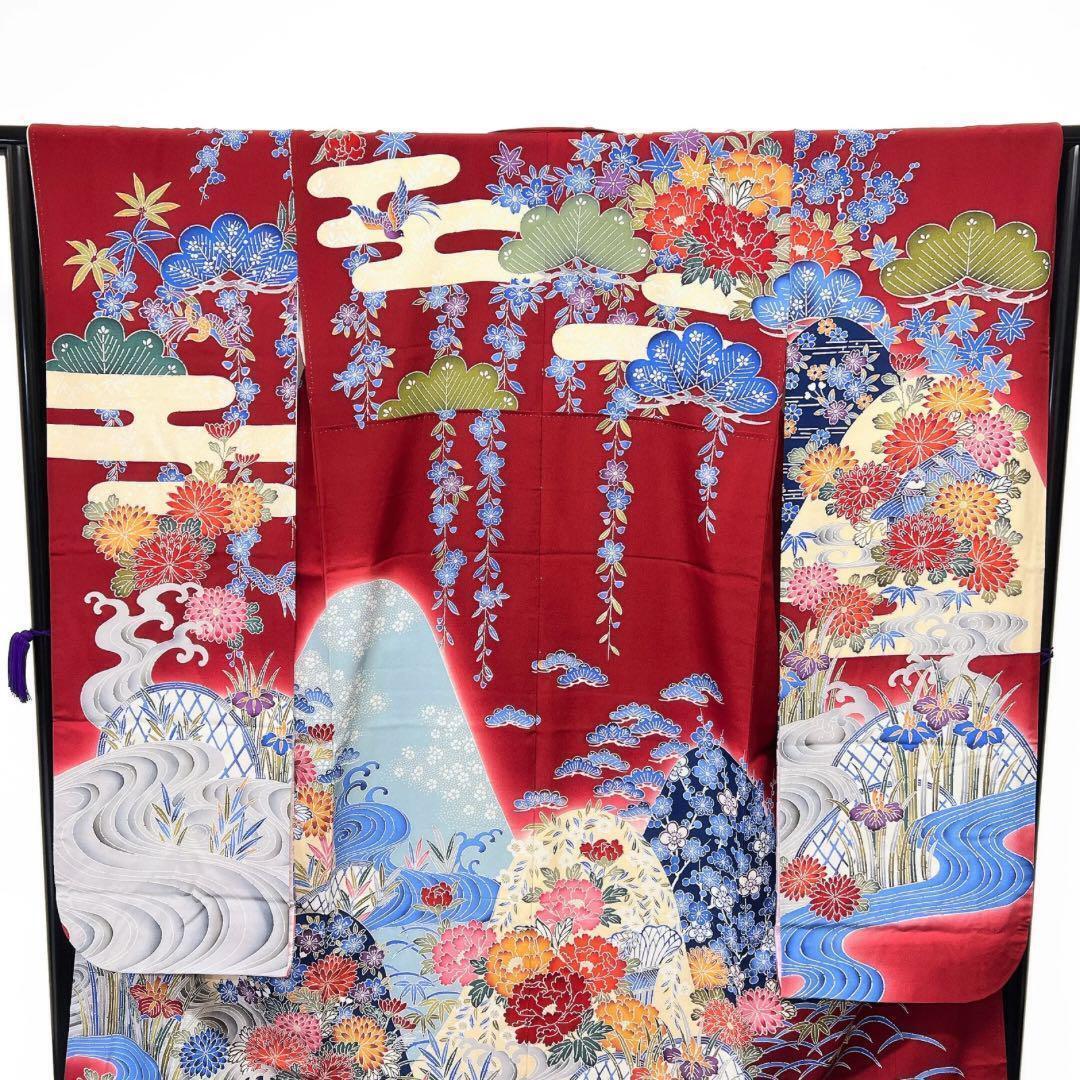 紅型調　振袖　花模様　霞　流水　着物　013w