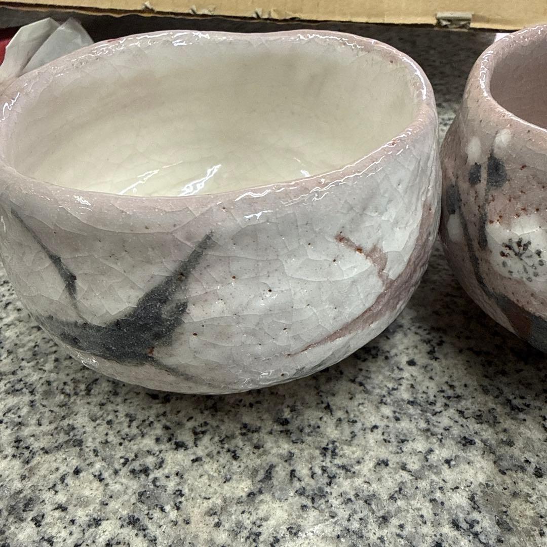 陶器製茶碗 抹茶茶碗 鶴 工芸品 美術品 2つセット 茶道具 小物 格安