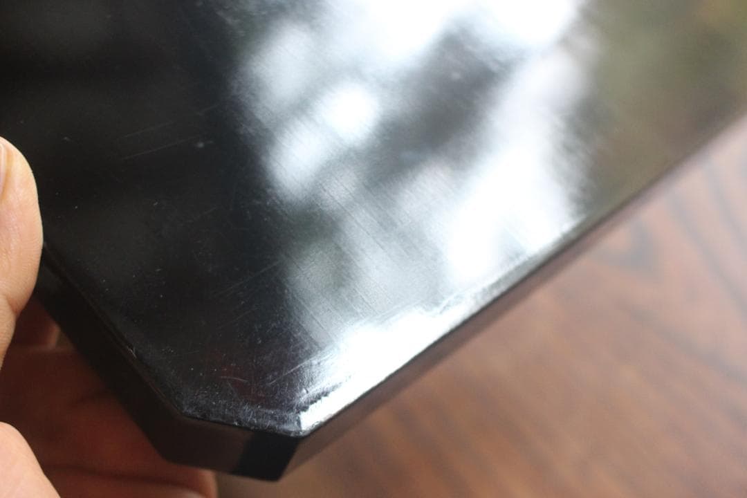 時代逸品！端正な黒漆に優美な木芙蓉文の映える隅切四方折敷（検京塗吉野塗お盆お膳