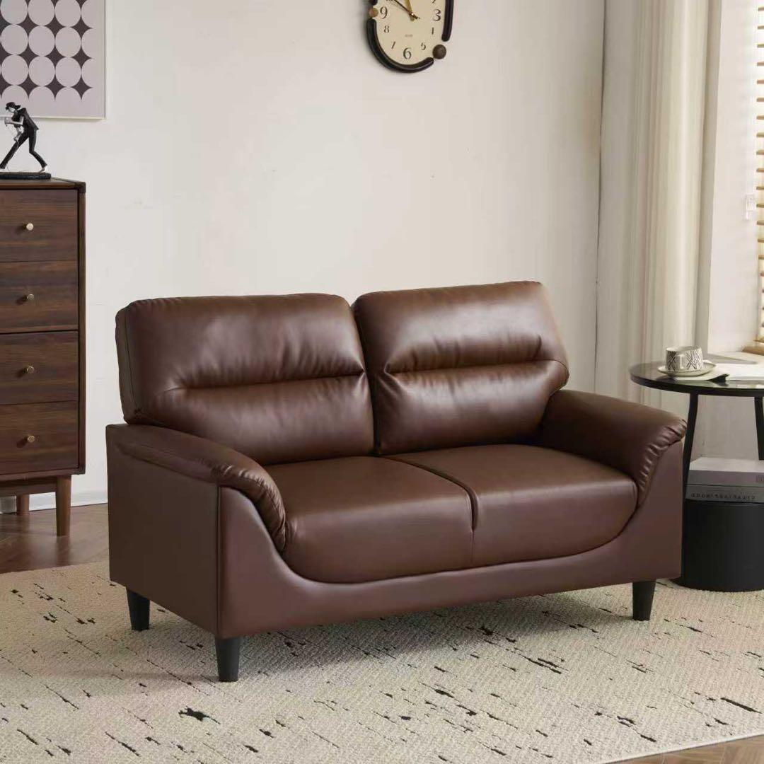 【新品】座面肘掛け一体型2人掛けソファ 高品質PUレザー モダン