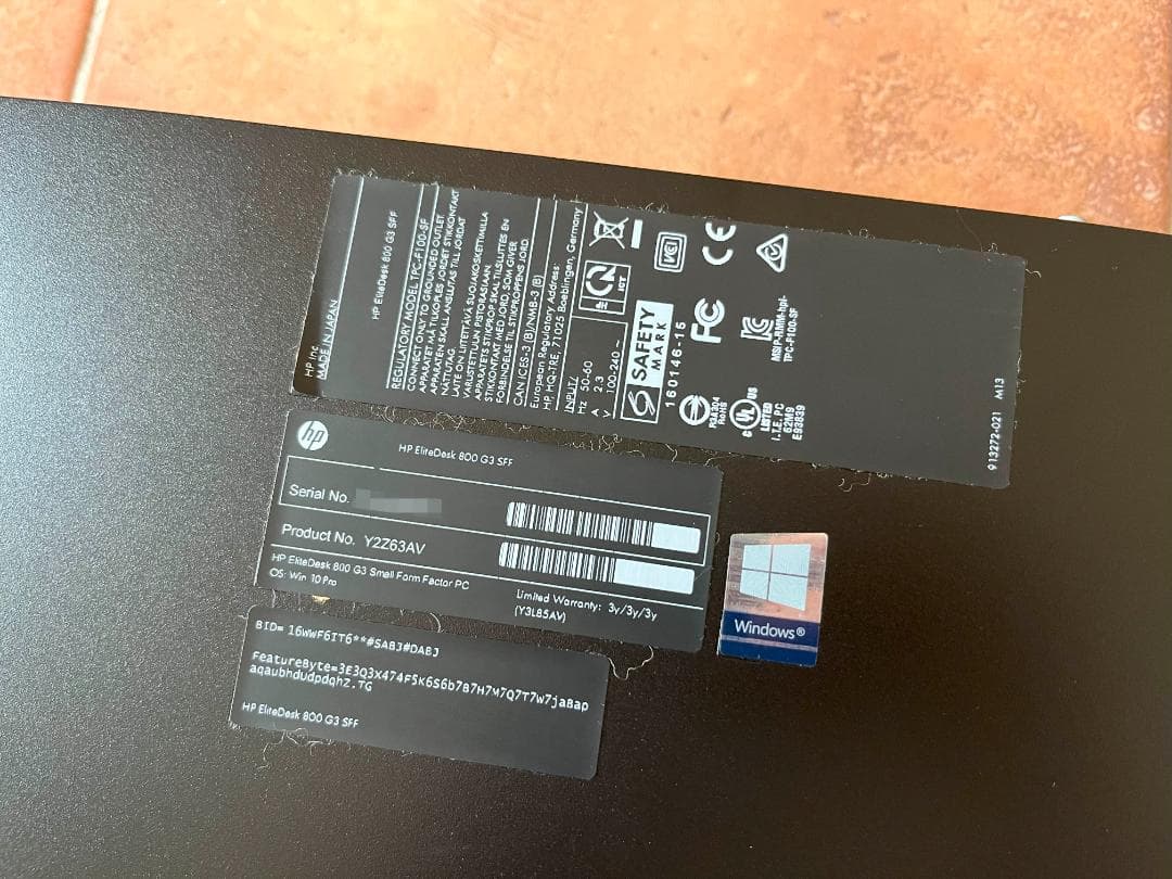 Windowsデスクトップ HP EliteDesk 800 G3 SFF corei5 7500 16GB