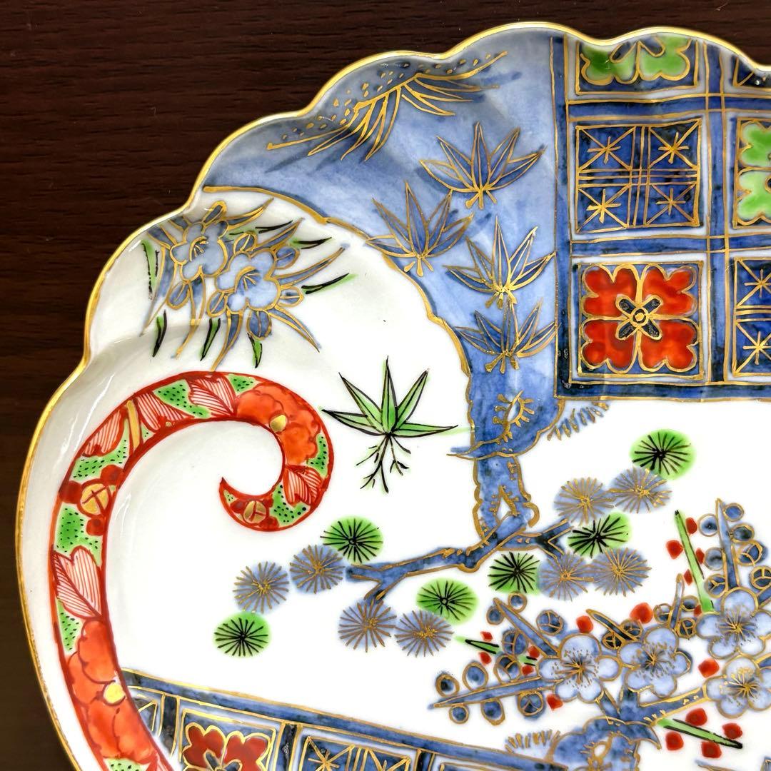 未使用保管✨九谷焼 芳岳 染錦松竹梅 鮑型 皿 単品✨中皿 皿 吉祥 新春 正月