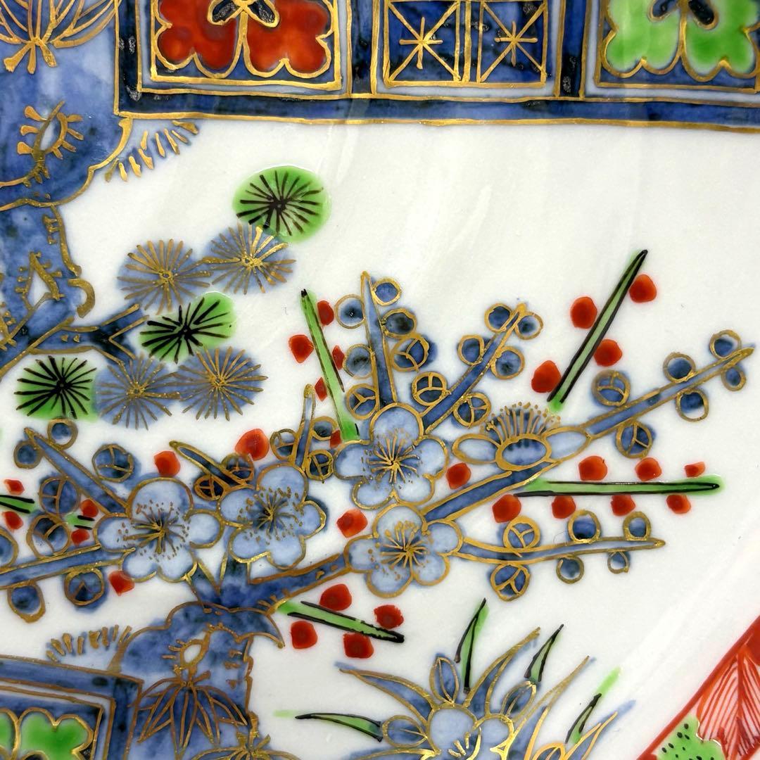 未使用保管✨九谷焼 芳岳 染錦松竹梅 鮑型 皿 単品✨中皿 皿 吉祥 新春 正月