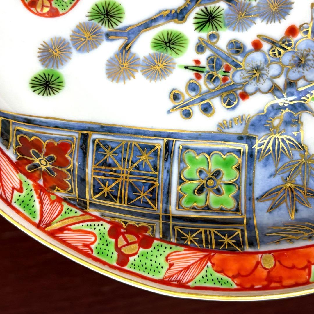 未使用保管✨九谷焼 芳岳 染錦松竹梅 鮑型 皿 単品✨中皿 皿 吉祥 新春 正月