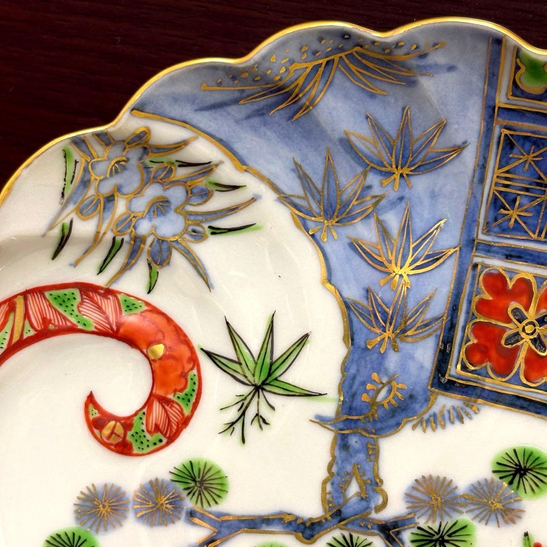 未使用保管✨九谷焼 芳岳 染錦松竹梅 鮑型 皿 単品✨中皿 皿 吉祥 新春 正月