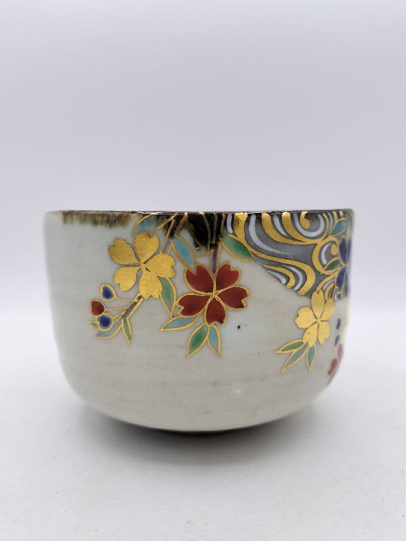 c917 茶碗 桜 流水 水無月窯 藤谷芳裁 木箱 茶道具 古物