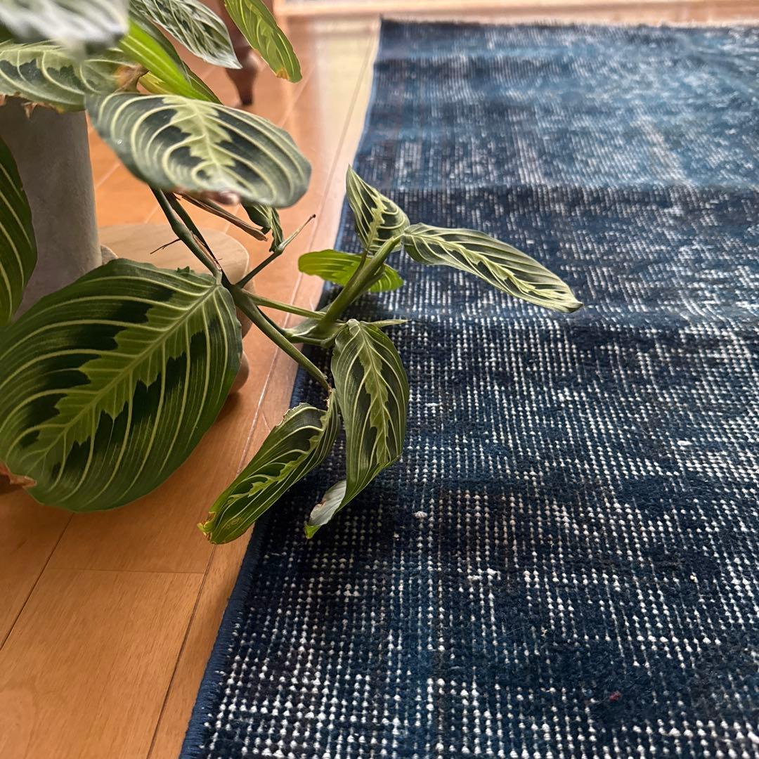 110×191ネイビーインディゴブルー　オーバーダイ　トルコヴィンテージラグ