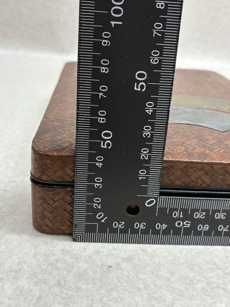 時代物 書道具 硯箱 作家物 扇面 彫金 象嵌 花文網代編 小物入 明治大正時代