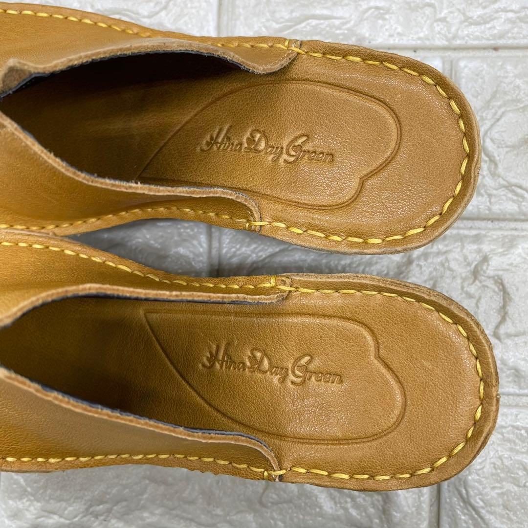 ❤未使用❤ヒナデイグリーン ミュールサンダル ウェッジソールL レザー イエロー