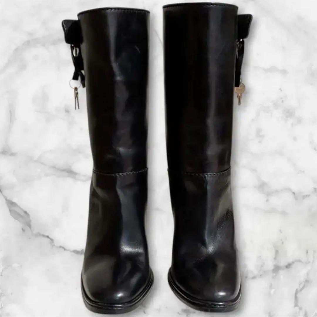 良品 Dolce & Gabbana 黒革 ショートブーツ 23cm 南京錠雪冬