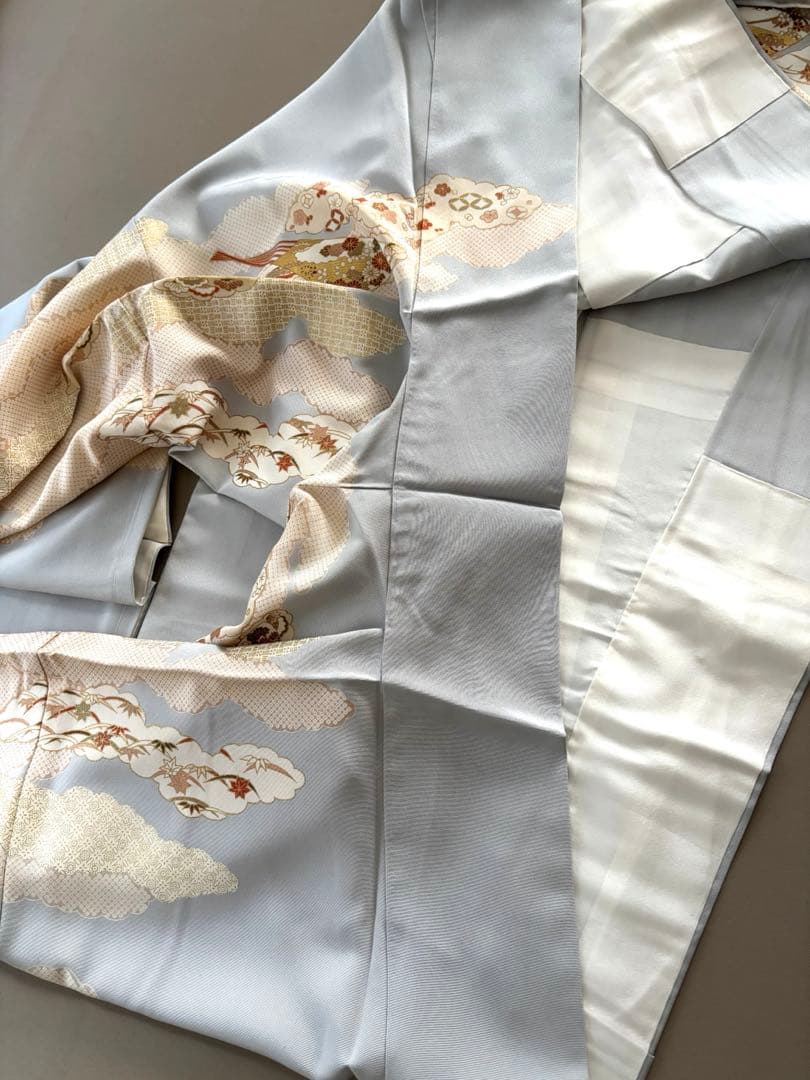 正絹 ごく薄水色 金彩友禅 古典文様 袷 訪問着 上前友禅柄入り共八掛 未使用