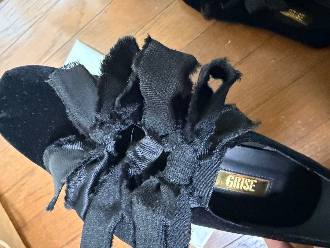 LE TALON GRISEサテンリボンバレリーナ ブラック 24cm 美品