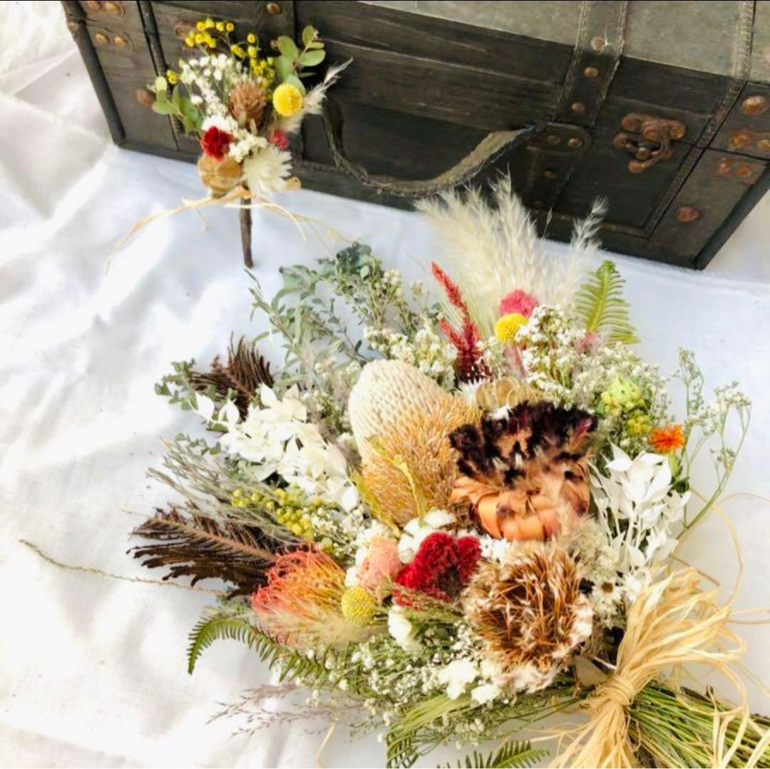 ブーケ　ブートニア　バンクシア　プロテア　ワイルドフラワー　前撮り