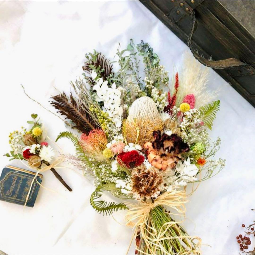 ブーケ　ブートニア　バンクシア　プロテア　ワイルドフラワー　前撮り
