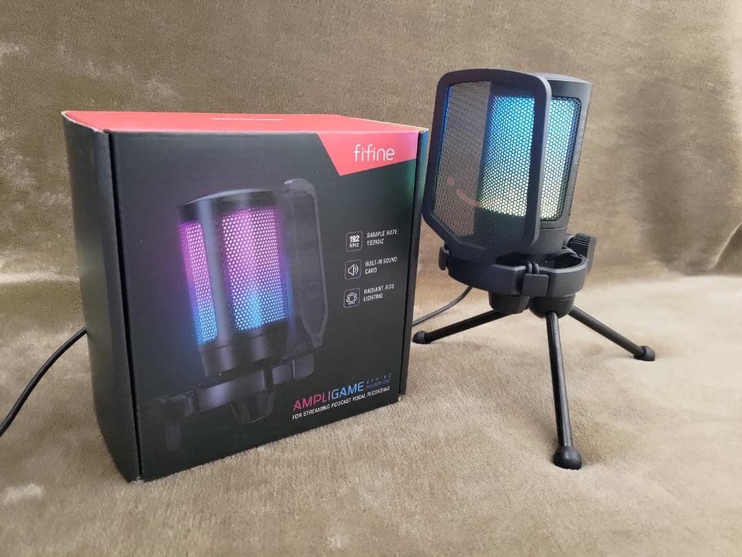 FIFINE USB コンデンサーマイク RGBライティング カーディオイド指p