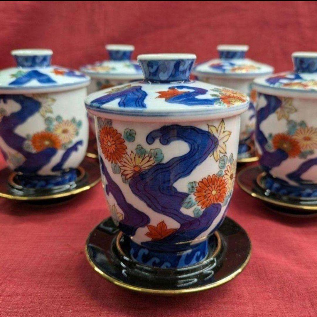 ５客　翠山菊紅葉　受皿付 茶碗蒸し　新品　お正月特価