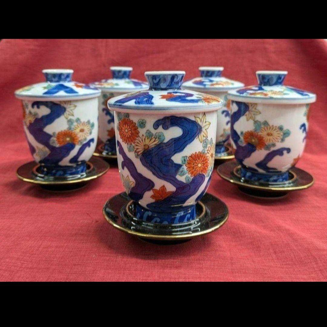 ５客　翠山菊紅葉　受皿付 茶碗蒸し　新品　お正月特価