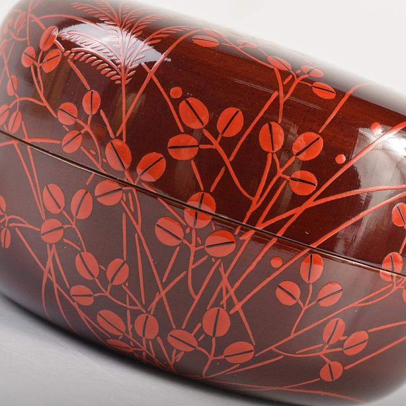 茶道具　漆塗　秋野蒔絵　内銀溜白粉解香合　在銘　共箱　D　R7406