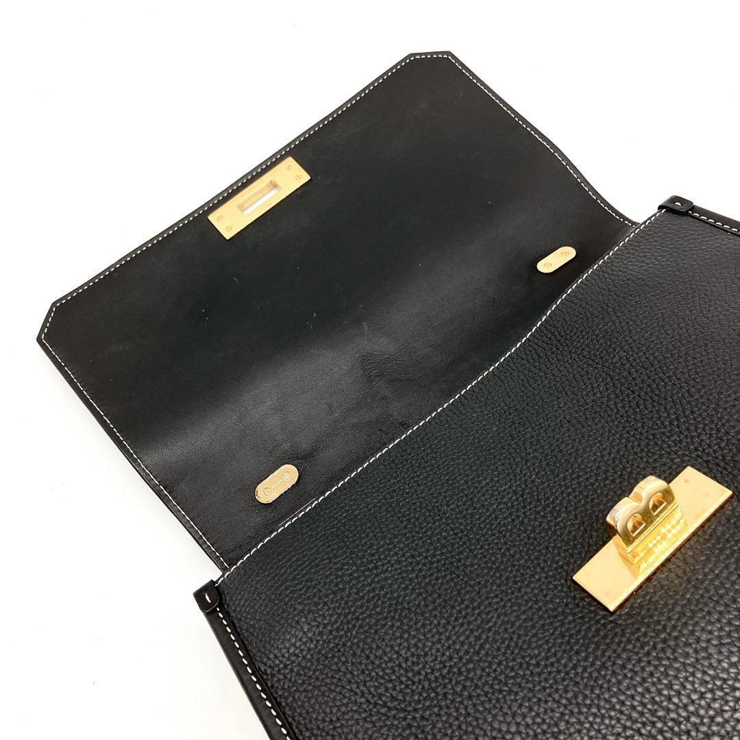 美品　BALLY ハンドバッグ　Bターンロック　ブラック　シュリンクレザー