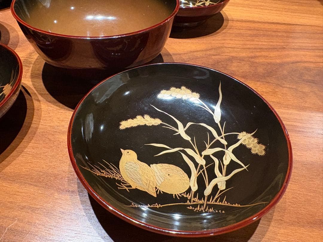 骨董品　明治末期〜大正初期　輪島塗　金蒔絵　漆器椀 煮物椀　茶懐石　5客セット