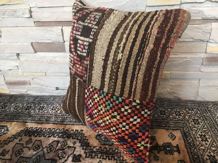 ビンテージラグ　トルコラグ　オールドキリム　クッションカバー　パッチワーク⑦